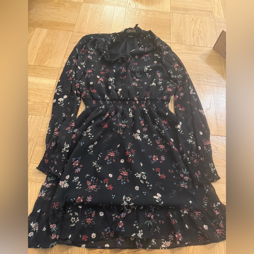 Sanctuary Black Floral Dress with Long Sleeves